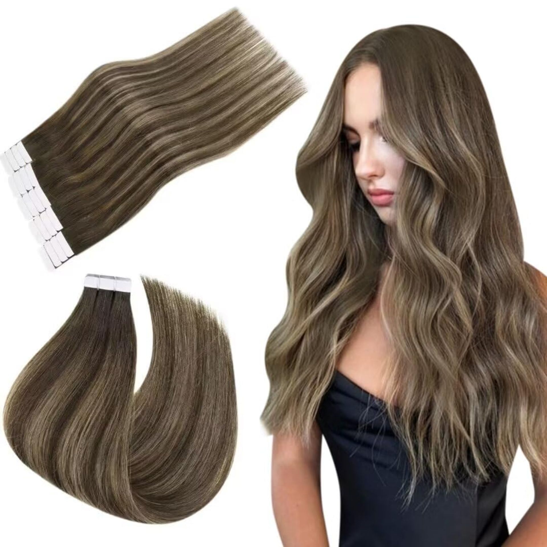 RRP £52.72 Easyouth Brown Tape in Hair Extensions Remy Human Hair - Image 2 of 3