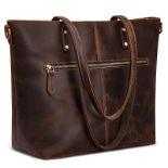 RRP £71.90 S-ZONE Women Vintage Genuine Leather Tote Bag Shoulder
