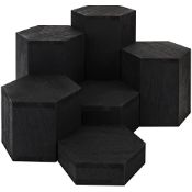 RRP £29.51 BELLE VOUS 6 Pack of Black Wooden Hexagon Display Risers