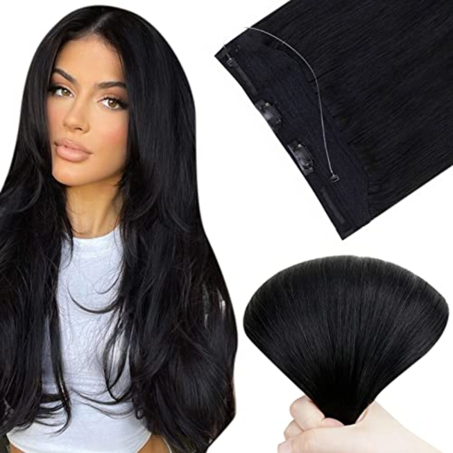 RRP £34.29 Easyouth Wire Hair Extensions Real Hair Black Secret - Image 2 of 3