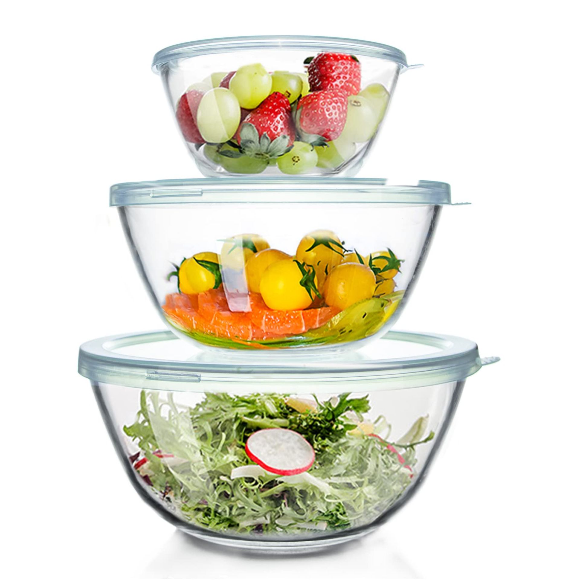 RRP £40.11 WhiteRhino Glass Mixing Bowls with Lids Set of 3 - Image 2 of 3