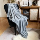 RRP £17.70 LOMAO Pom Pom Throw Blanket