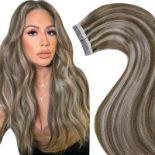 RRP £29.24 LaaVoo Tape in Hair Extensions Human Hair Light Brown