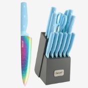 RRP £51.36 hecef 14 Pieces Rainbow Titanium Knife Set with Laser Pattern