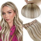 RRP £39.95 RUNATURE Hair Extensions Clip in Real Hair Blonde Highlight