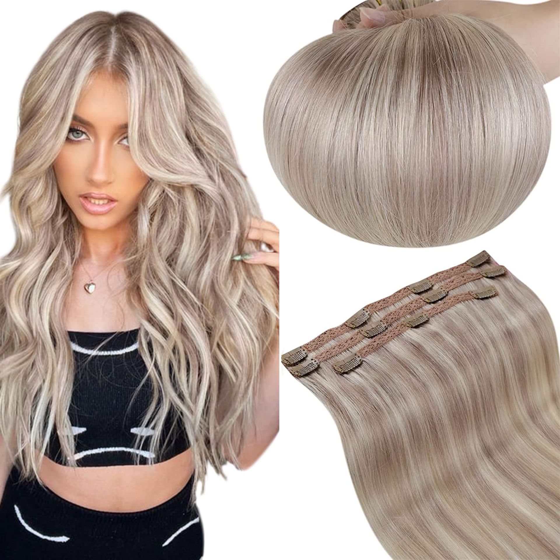 RRP £38.11 RUNATURE Clip in Hair Extensions Human Hair Blonde