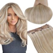 RRP £36.87 RUNATURE Real Human Hair Clip in Extensions Ash Blonde