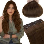 RRP £37.50 RUNATURE Clip in Real Hair Extensions Brown Human Hair