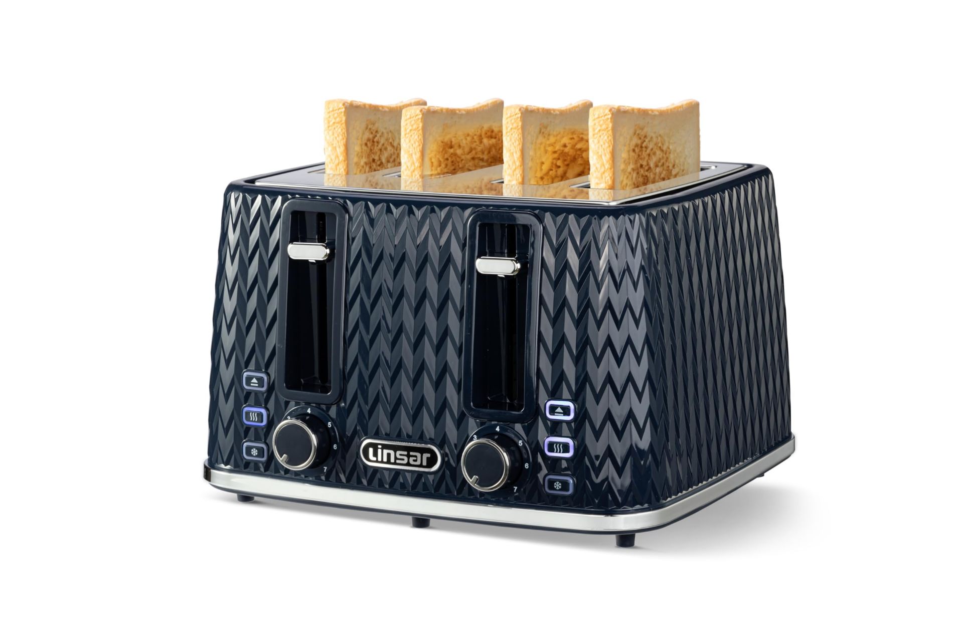 RRP £45.65 Linsar - 4 Slice Toaster - Unique Curved Texture - Defrost