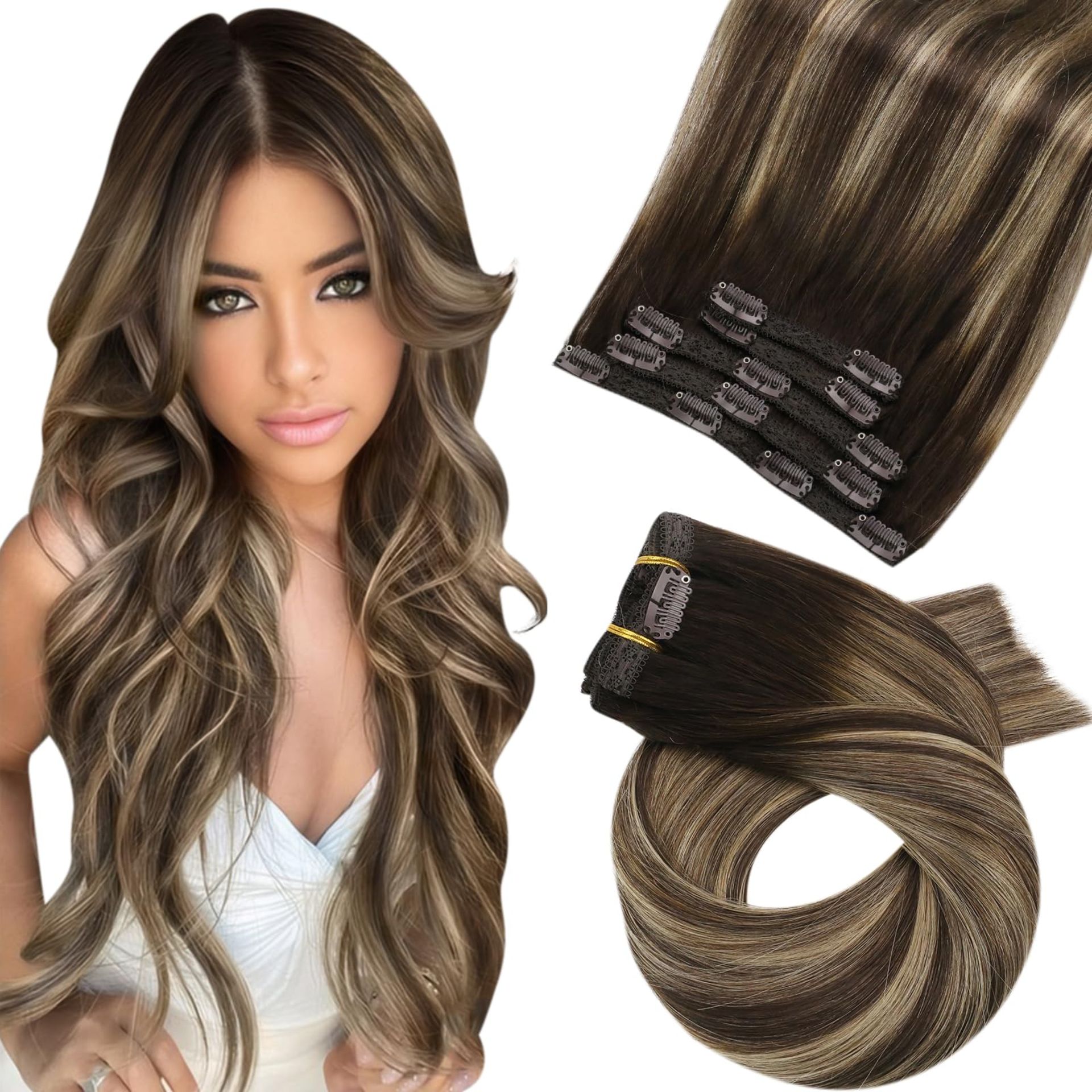 RRP £57.31 Moresoo Clip in Hair Extensions Real Human Hair Clip