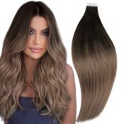 RRP £61.62 RUNATURE Tape in Human Hair Extensions Brown Ombre