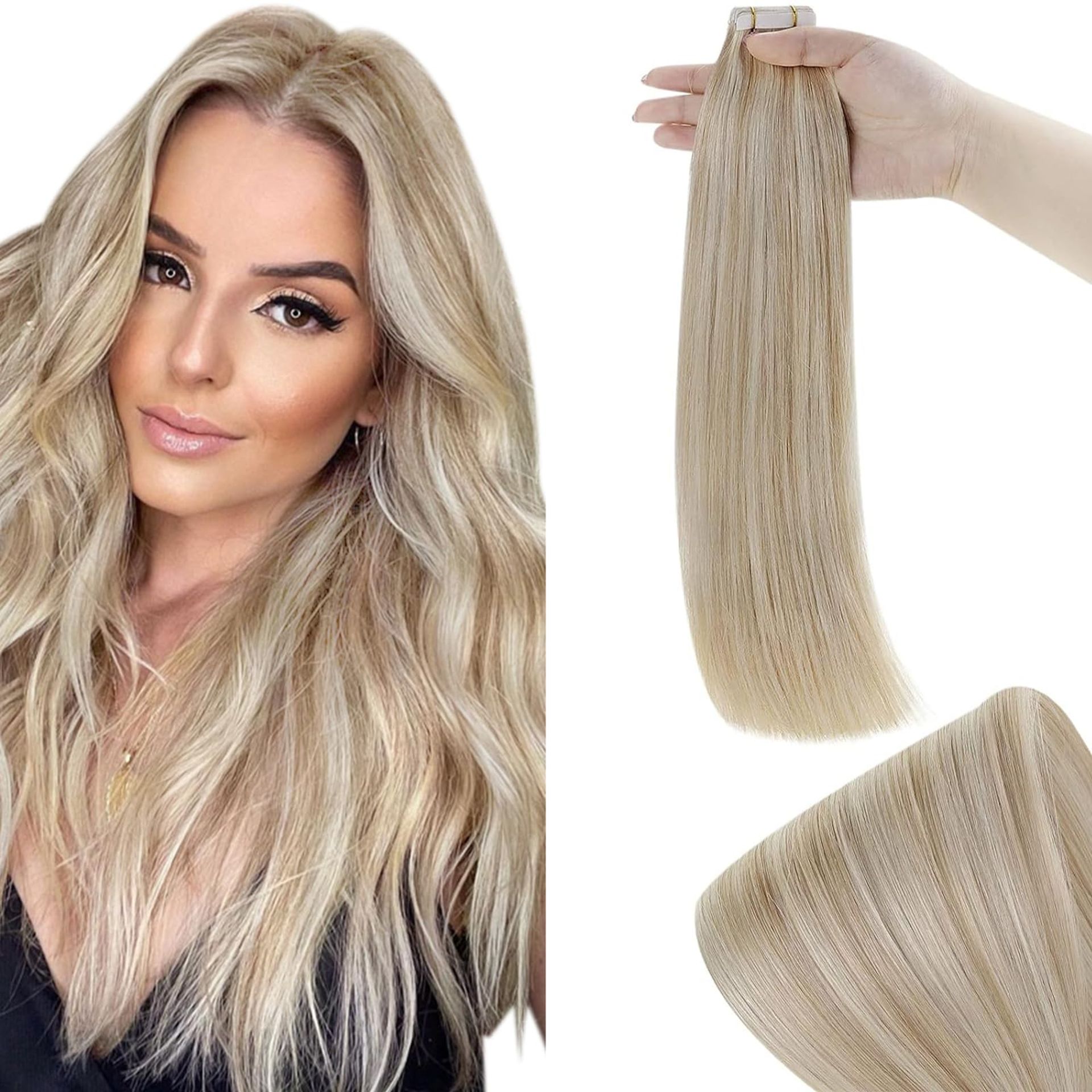 RRP £36.95 RUNATURE Tape in Hair Extensions Ash Blonde Highlights