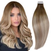 RRP £36.52 RUNATURE Tape in Human Hair Extensions Blonde Ombre