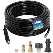 RRP £52.50 30m High Pressure Washer Hose Drain Pipe Cleaning Set