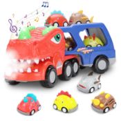 RRP £14.82 SWTOIPIG Dinosaur Car Carrier Truck Toy Set