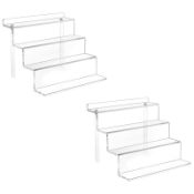 RRP £11.40 Dewonme 2 pack 4 Tier Clear Acrylic Display Stand Risers (12x9 inch)