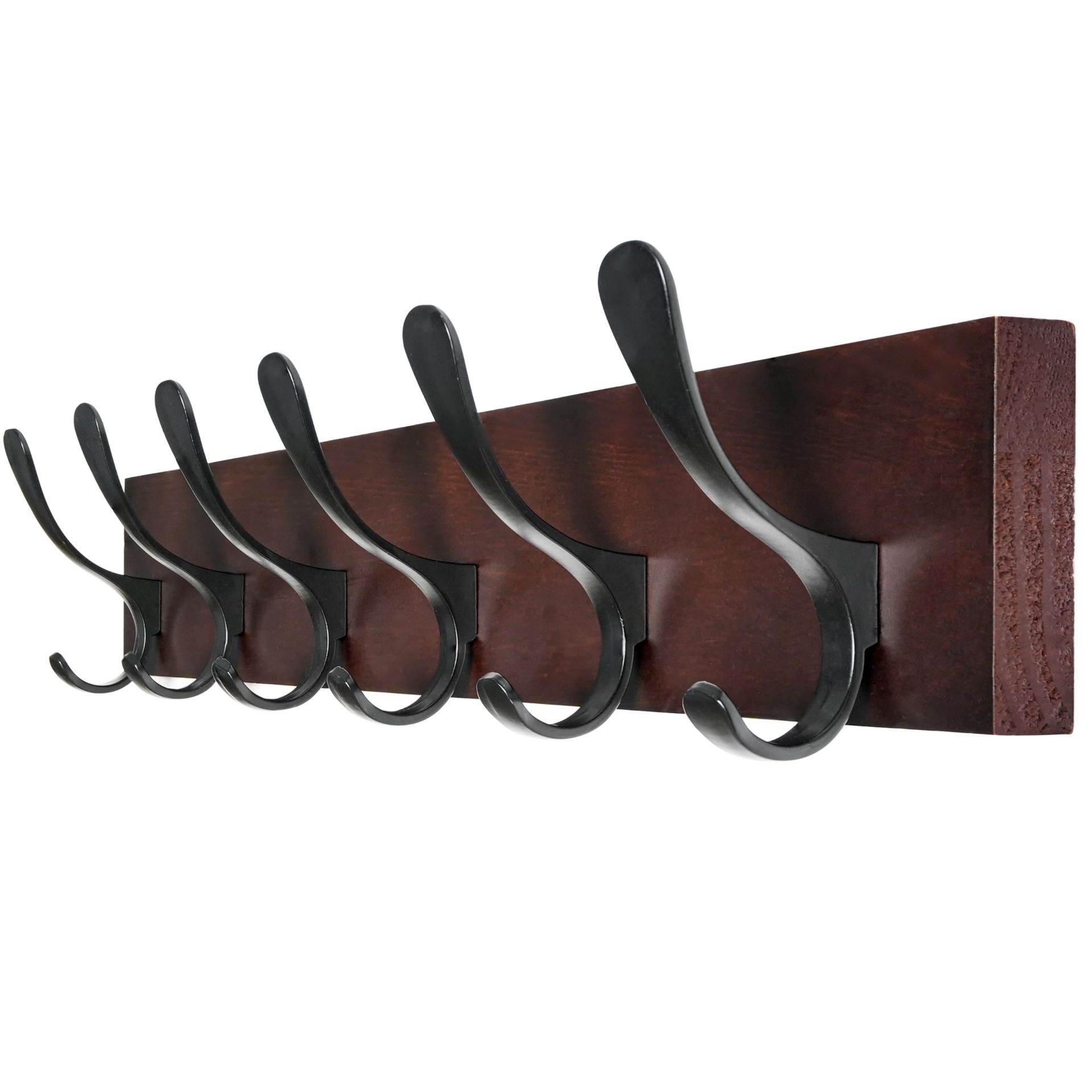 RRP £25.10 SKOLOO Coat Rack Wall Mount - Wooden Brown Wall Coat Hook