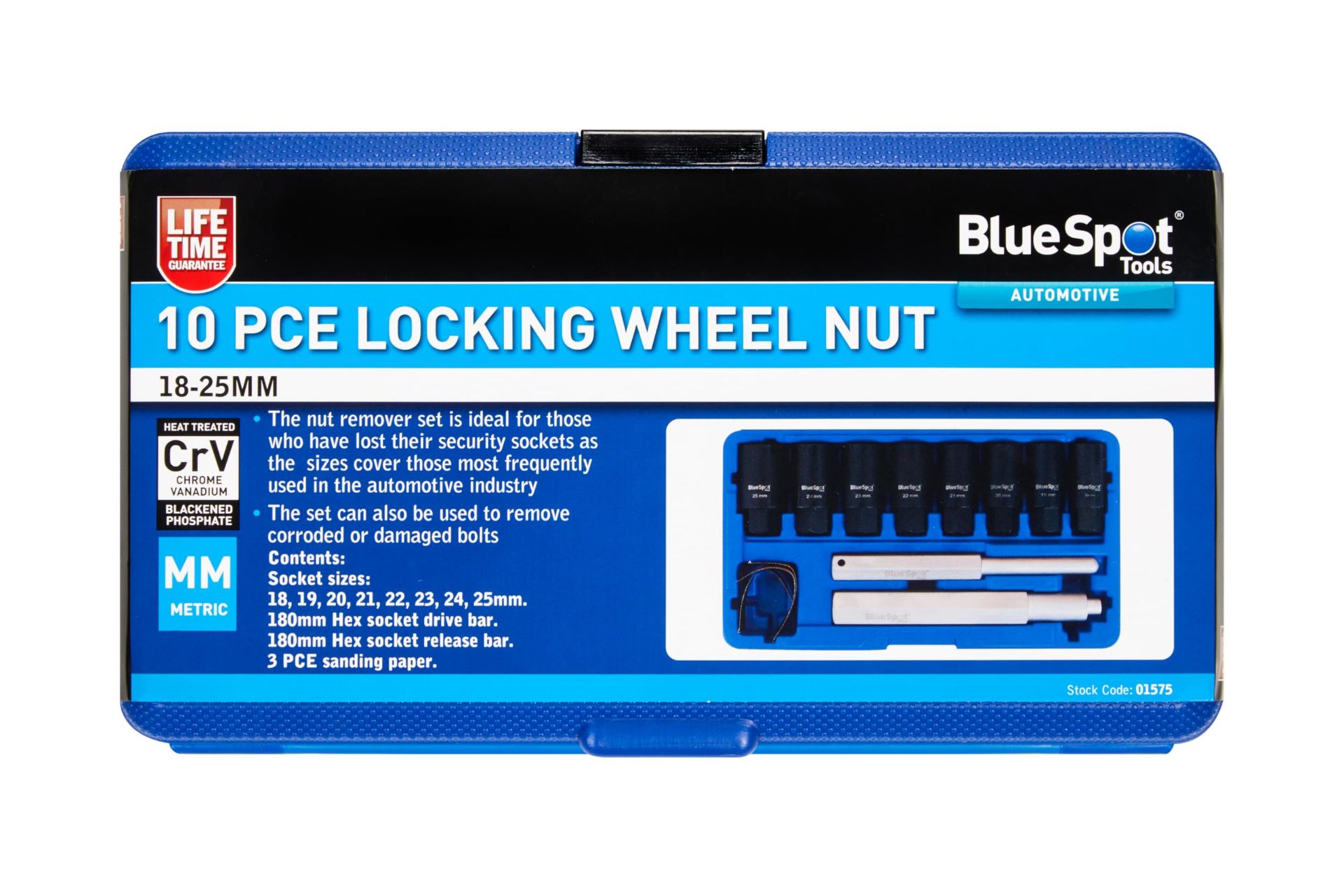 RRP £36.26 Blue Spot Tools 10 PCE Locking Wheel Nut (18MM - 25MM)