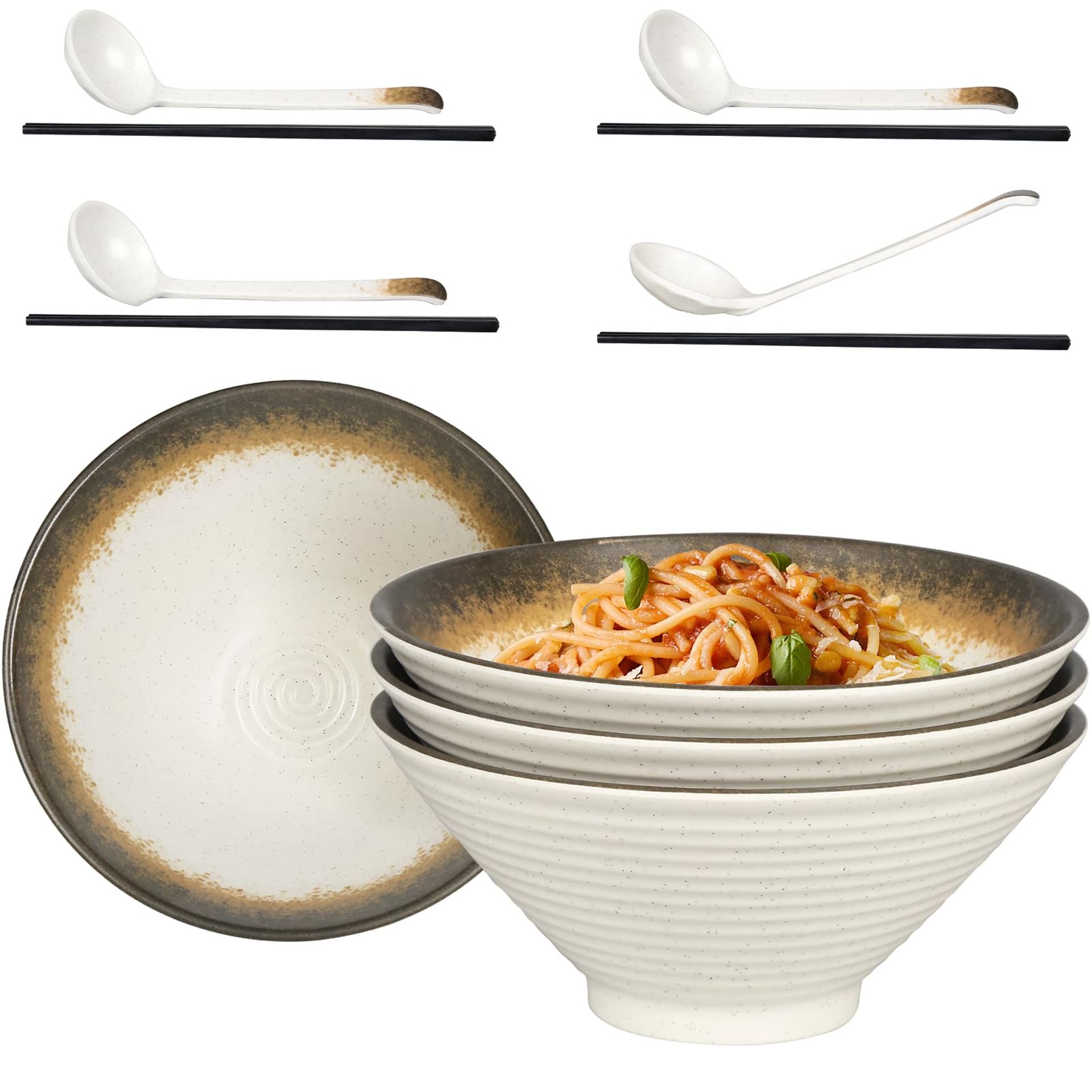 RRP £29.91 Greentainer Large Noodle Ramen Bowls - 4 Set Japanese Dinnerware Set