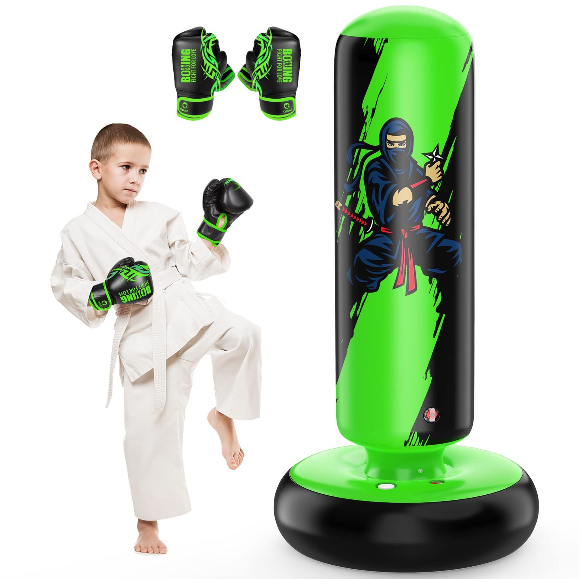 RRP £57.06 QPAU Punching Bag for Kids Inflatable Boxing Bag, Gifts for Boys & Girls Green