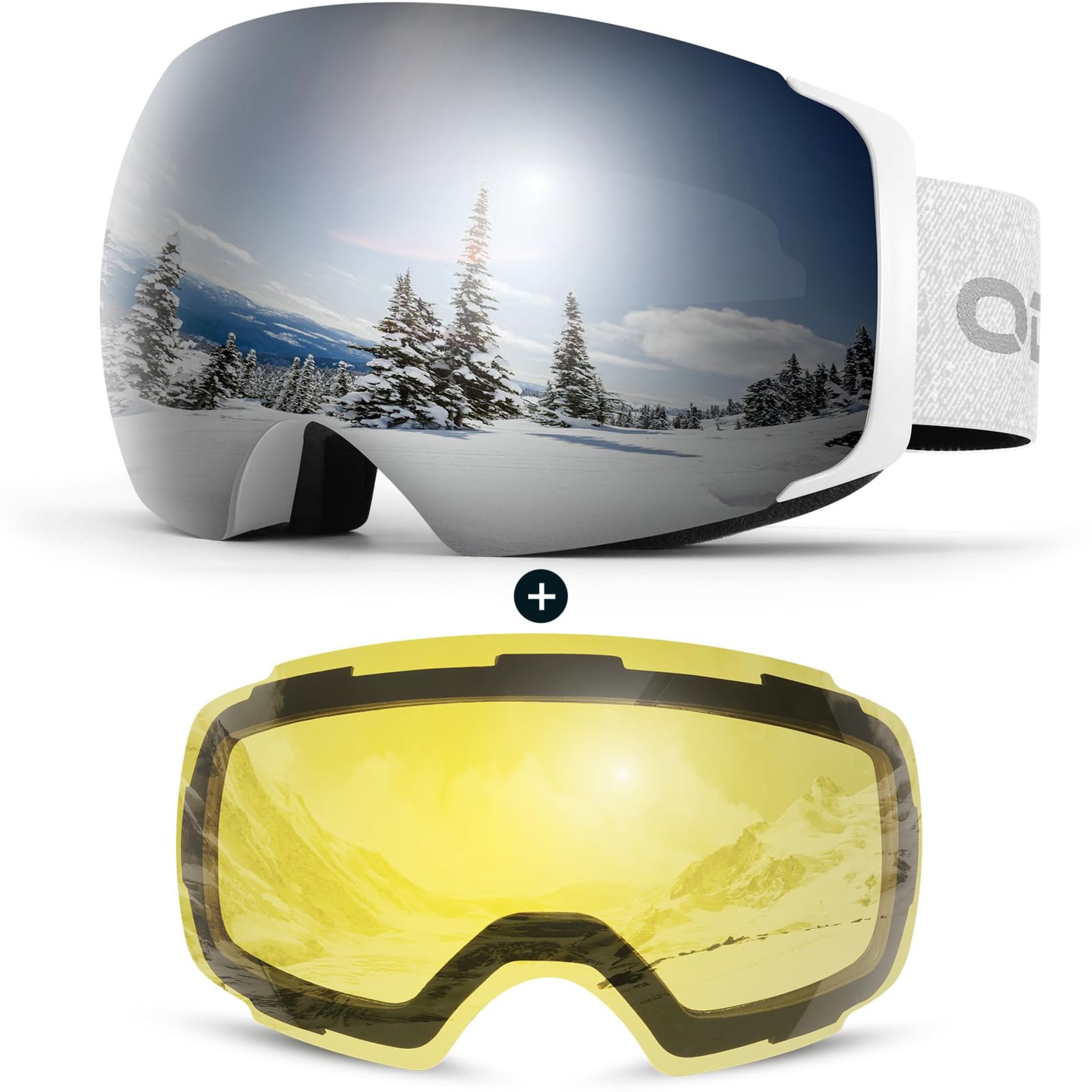 RRP £44.18 Odoland OTG Ski Goggles Set with Detachable Lens