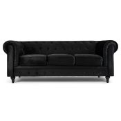 RRP £499.15 Bravich Velvet Chesterfield Sofa- Black. 3 Seater Settee