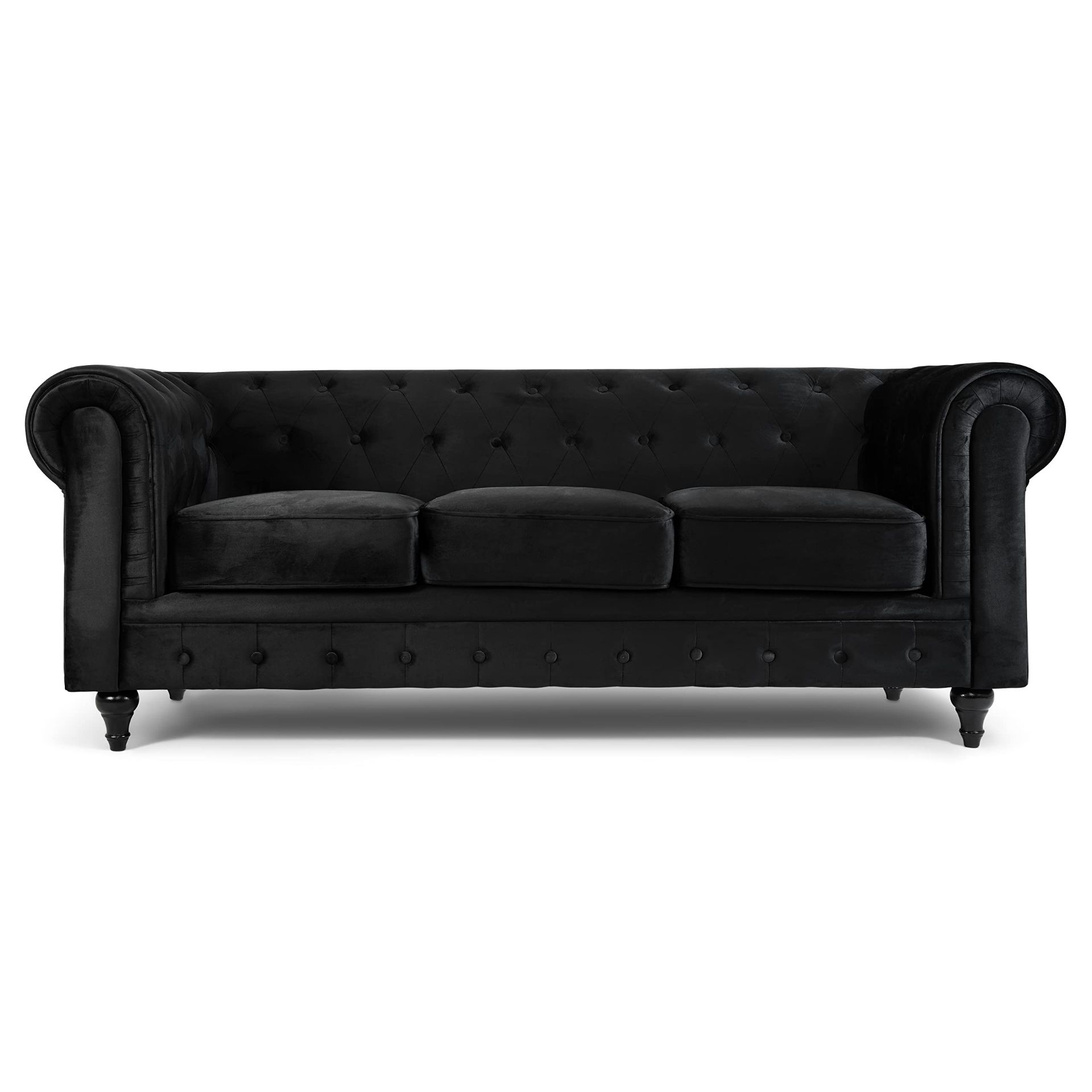 RRP £499.15 Bravich Velvet Chesterfield Sofa- Black. 3 Seater Settee