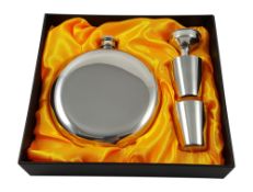 RRP £24.76 10 oz Round Flask Gift Set with Two Shot Glasses and Funnel in a Black Gift Box