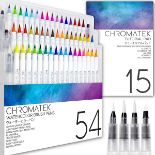 RRP £37.70 CHROMATEK 54 Watercolor Pens Set | Including 15 Page
