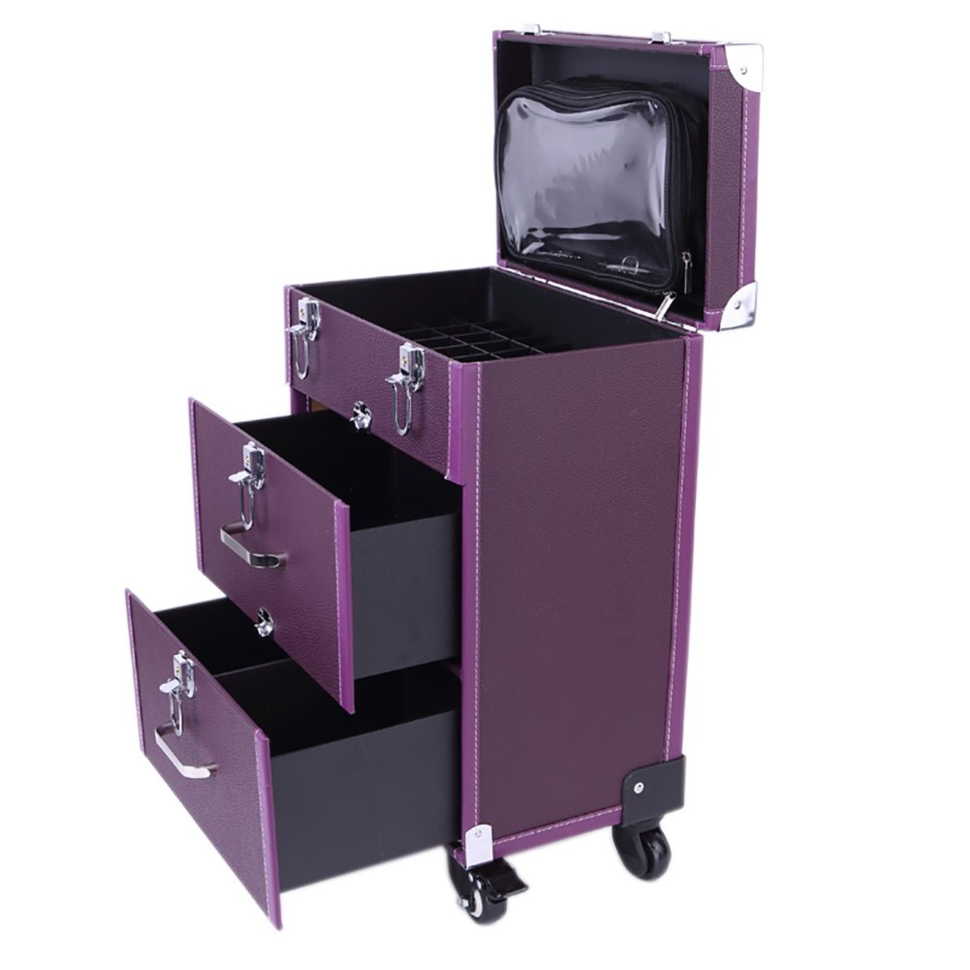 RRP £91.32 Extra Lager Luxury Leather Hairdressing Make up Beauty Trolley Case