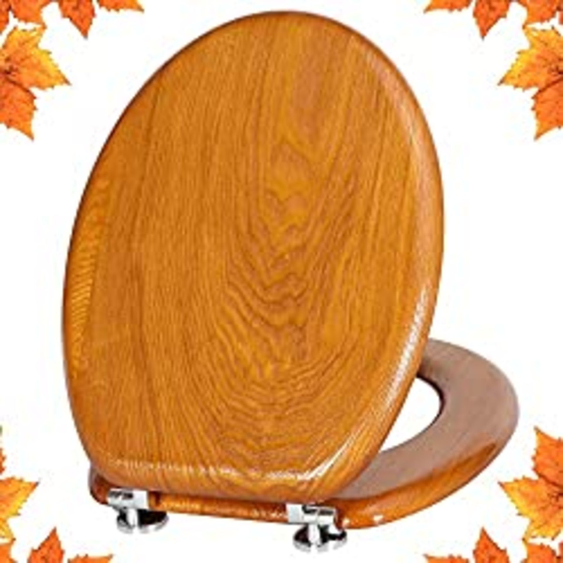RRP £39.95 Angel Shield Toilet Seat Natural Wooden Toilet Seat with Zinc Alloy Hinges