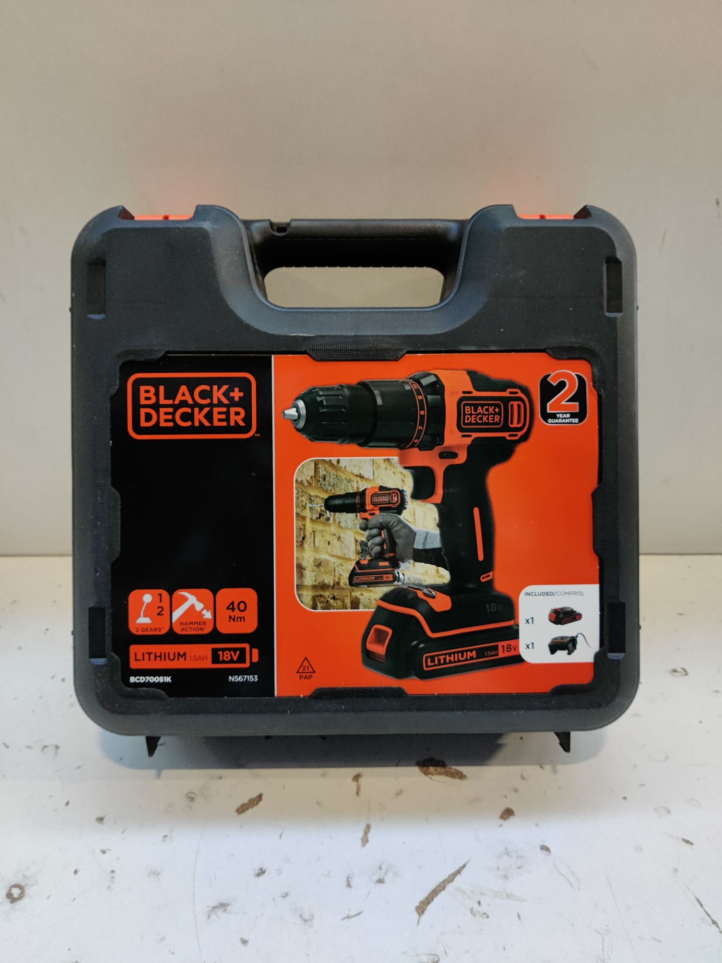 RRP £56.95 BLACK+DECKER 18 V Cordless 2-Gear Combi Hammer Drill Power Tool with Kitbox - Image 2 of 2