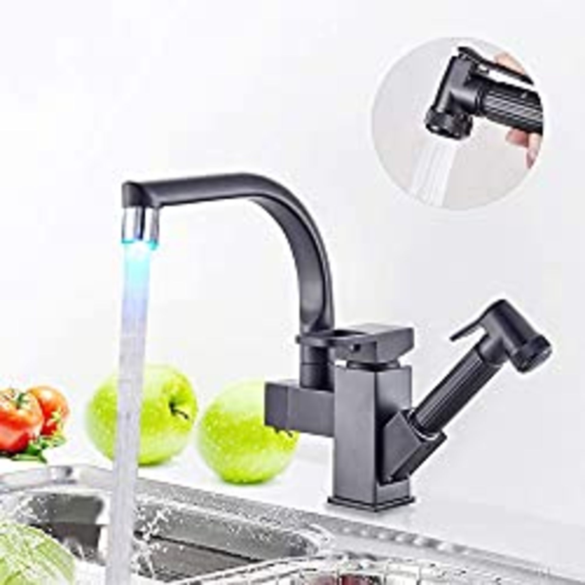 RRP £28.54 Rozin Black Kitchen Tap with Pull Out Spray LED Kitchen