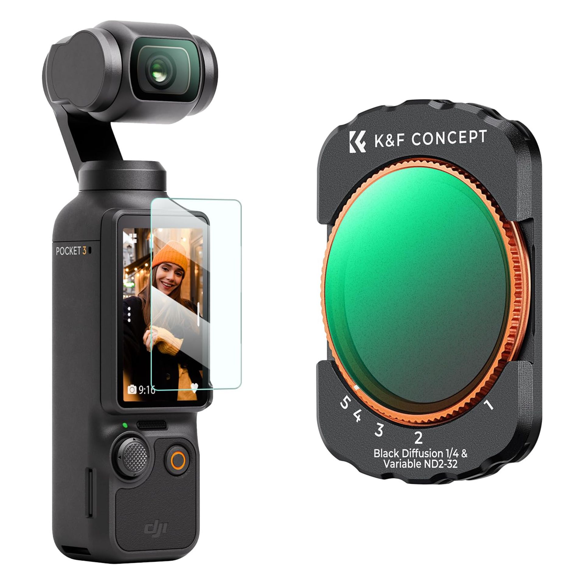 RRP £28.52 K&F Concept 2-in-1 filter for Osmo Pocket 3- Black-mist 1/4 & ND2-32