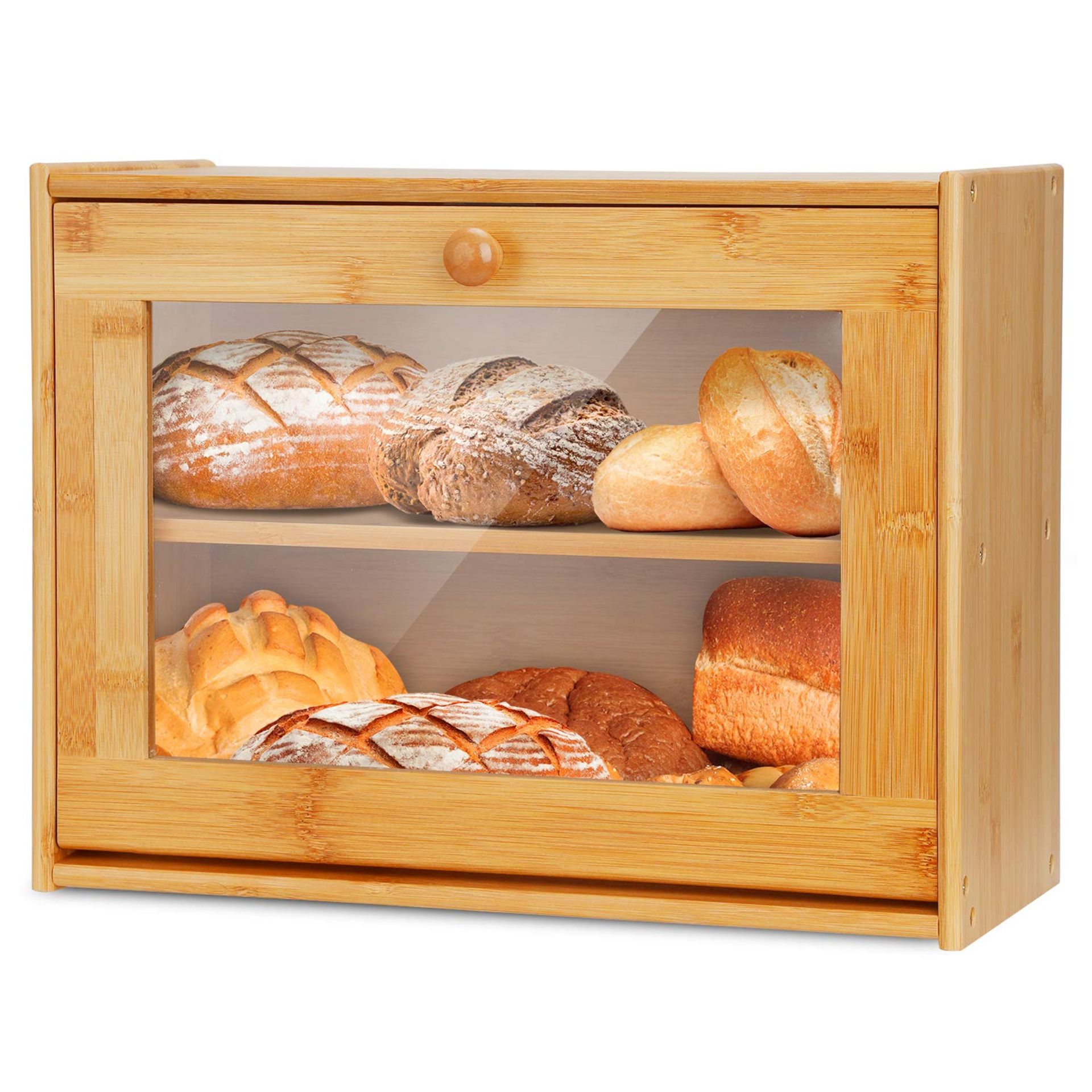 RRP £34.14 Bamboo Bread Box Countertop Bread Bin 2-Layer Dry Food