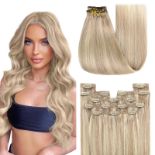 RRP £118.34 Youngsee Clip in Human Hair Extensions Blonde Highlight