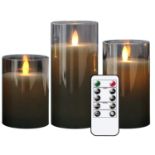 RRP £22.82 Eldnacele Gray Glass flameless Candles Flickering with Remote