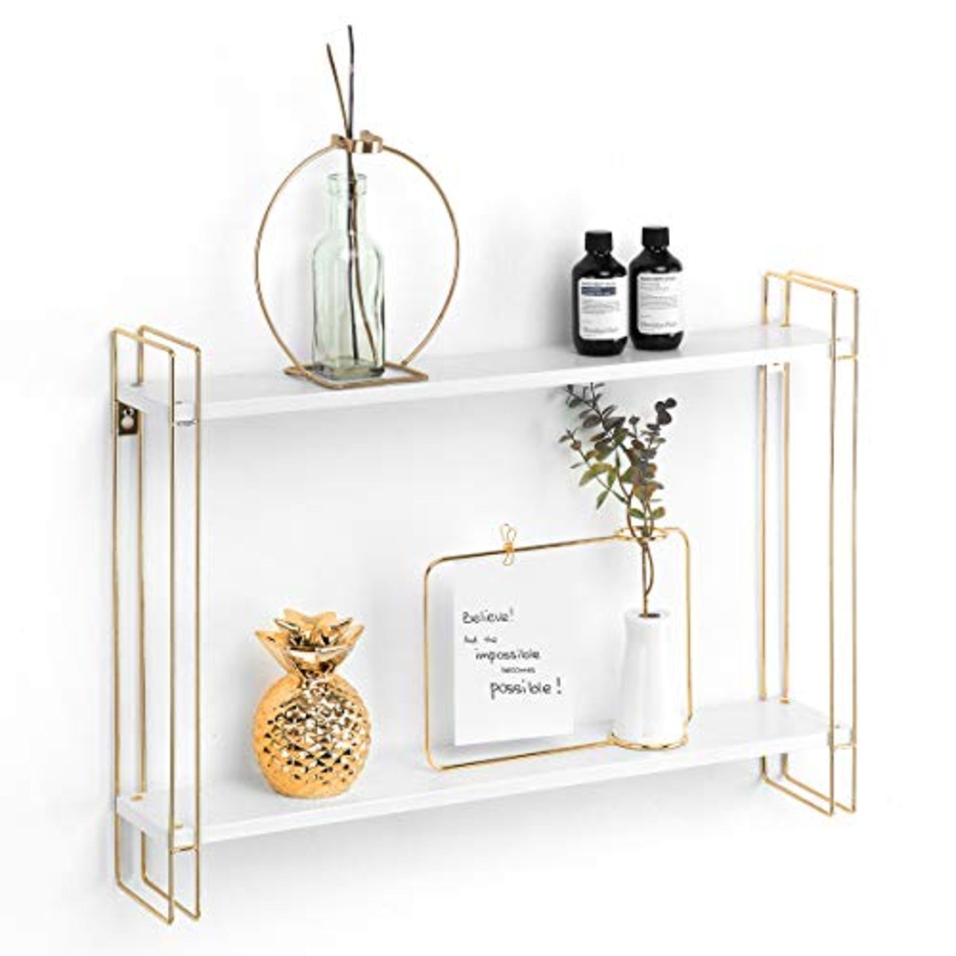 RRP £24.99 J JACKCUBE DESIGN White and Gold Floating Shelf