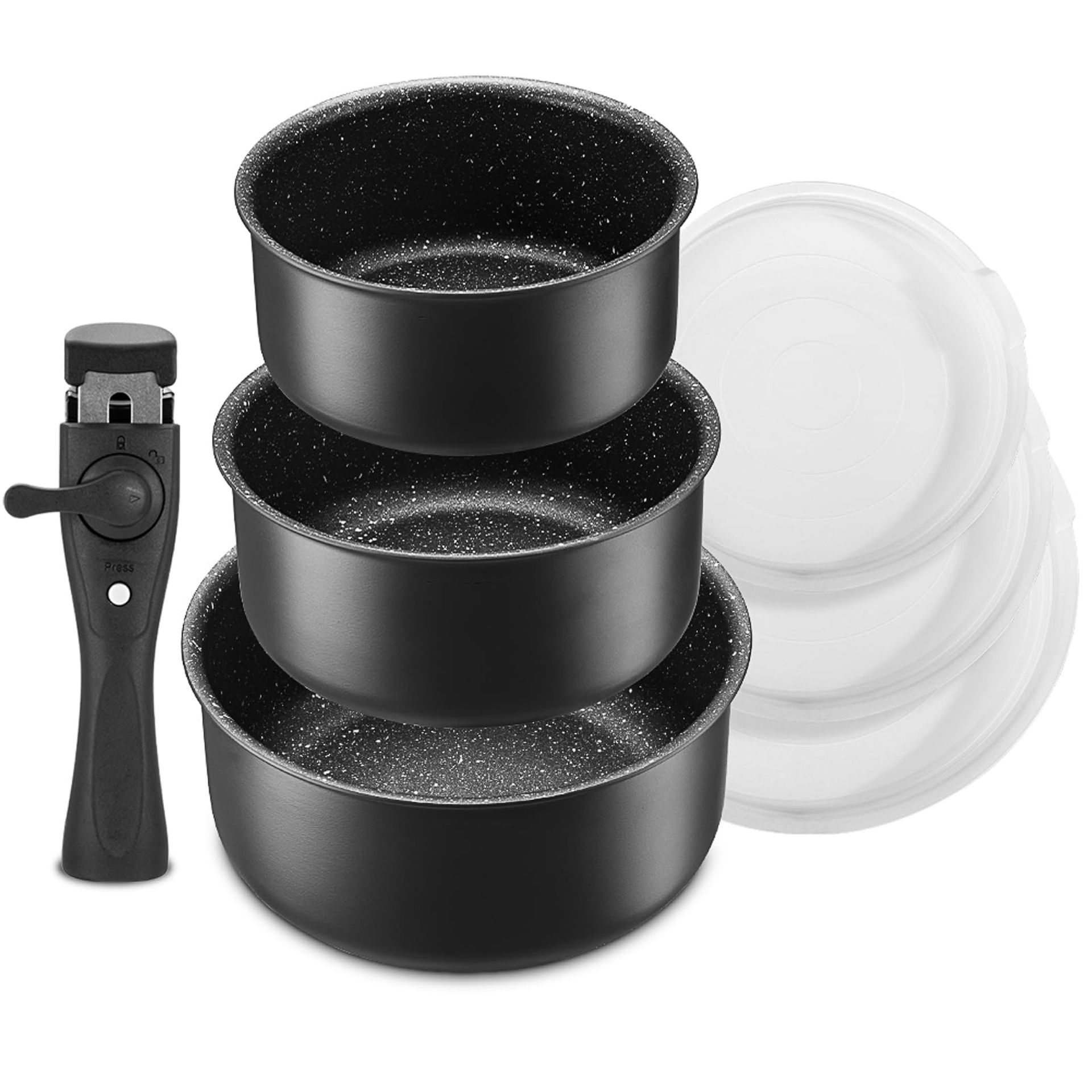 RRP £49.13 Non Stick Saucepan Set with Removable Handle and Sealing Lids