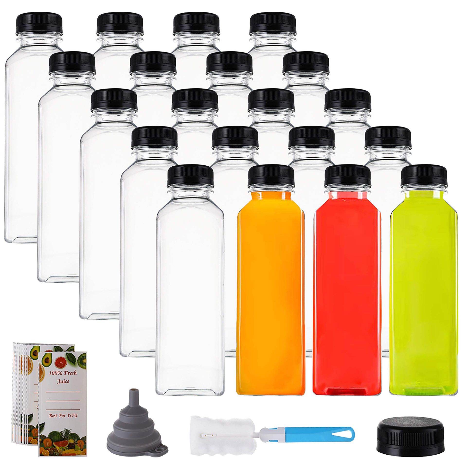 RRP £23.85 Jucoan 20 Pack 16oz Plastic Juice Bottles with Black Cap