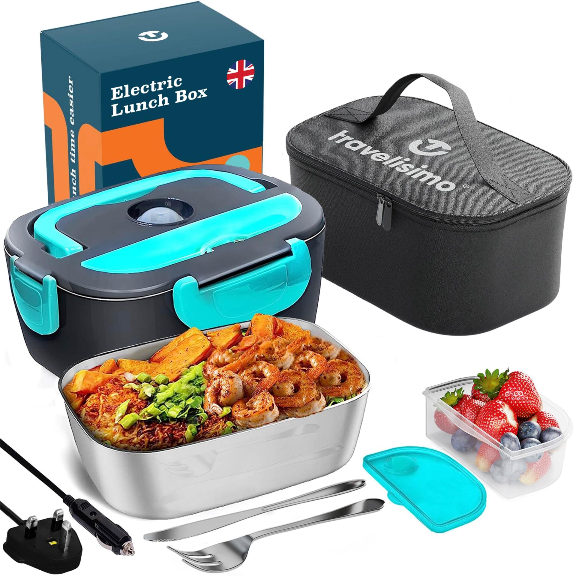 RRP £32.93 TRAVELISIMO Electric Lunch Box Food Heater 80W 1.5L Heated Lunch Box