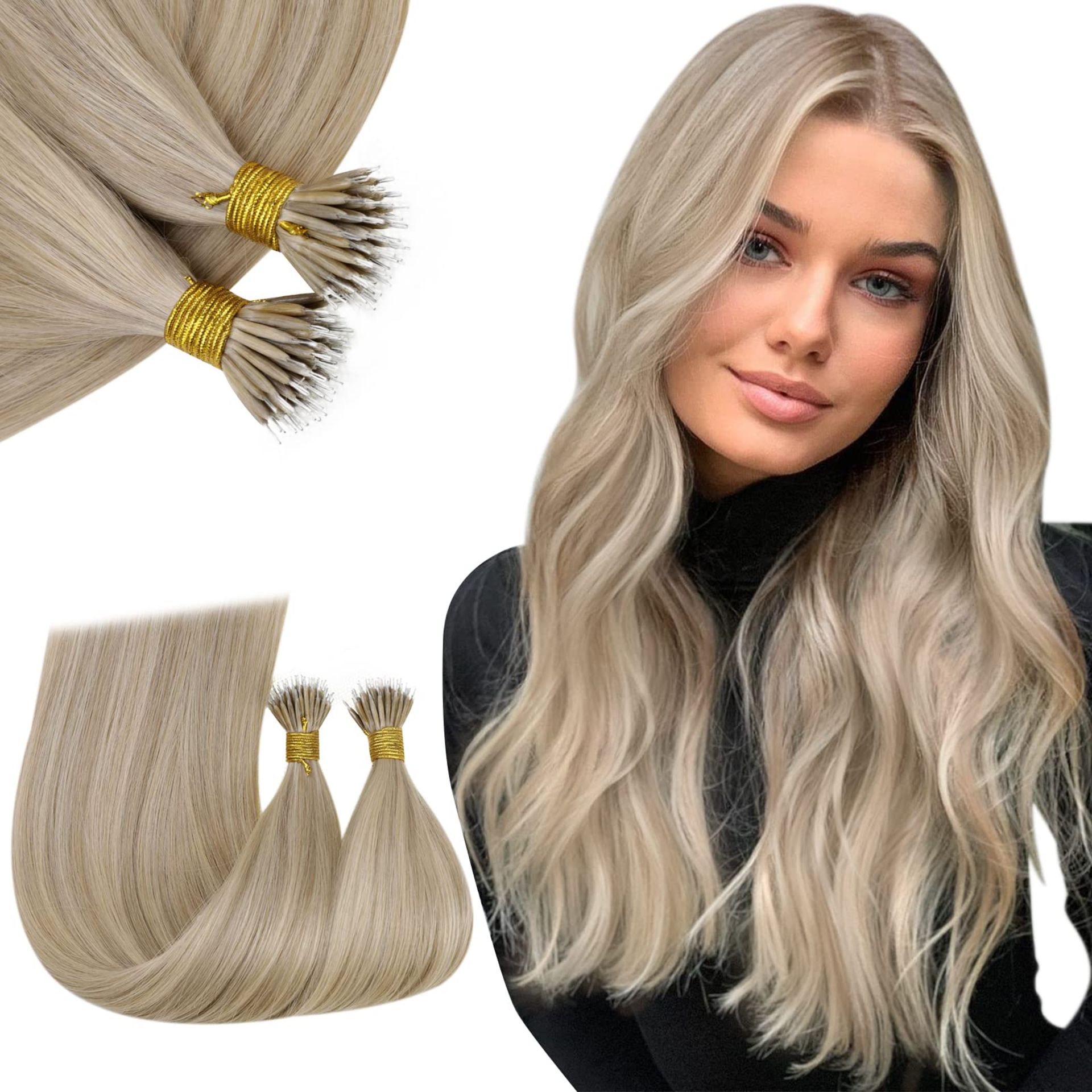 RRP £38.35 RUNATURE Blonde Nano Hair Extensions Human Hair Golden