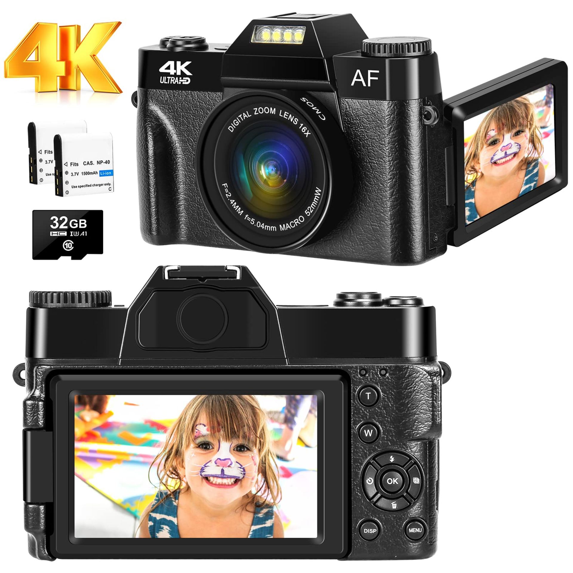 RRP £103.53 Digital Camera AutoFocus 4K 48MP Photo Camera 16X Digital