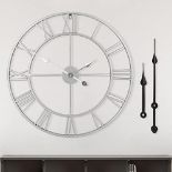 RRP £29.10 HAITANG Vintage Silver Metal Large Wall Clock Roman
