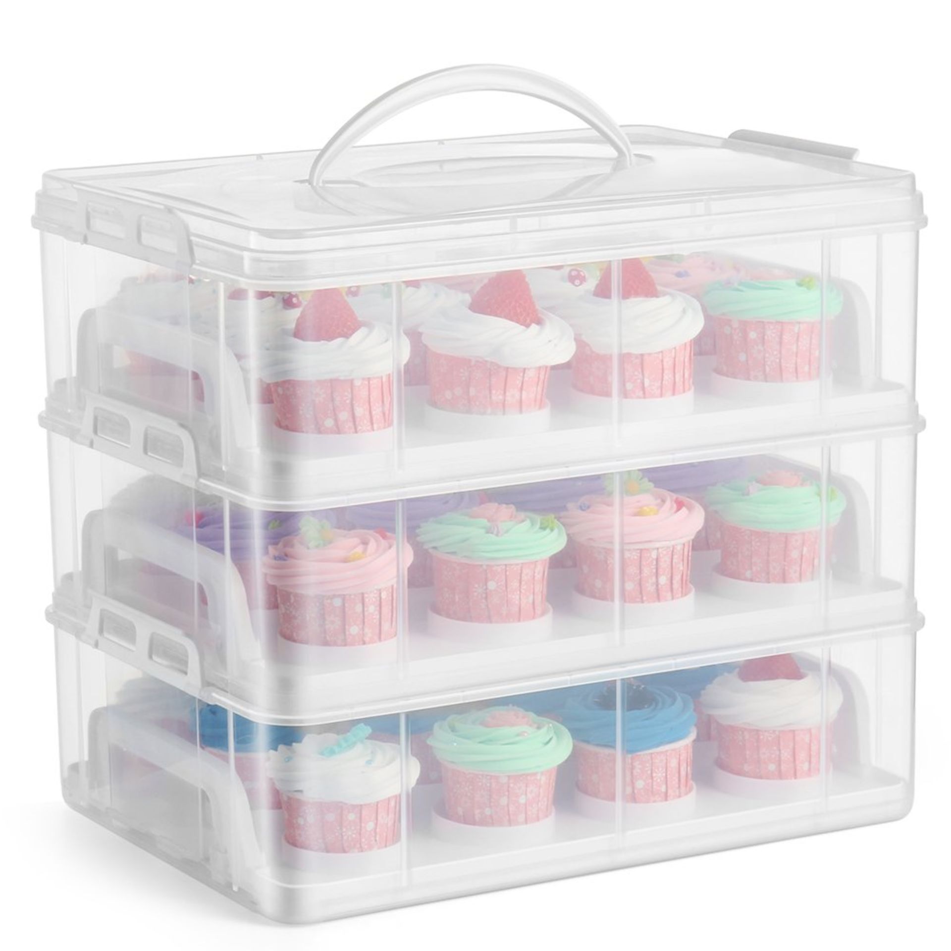 RRP £50.22 Flexzion 36 Cupcake Carrier 3 Tier Stackable Storage