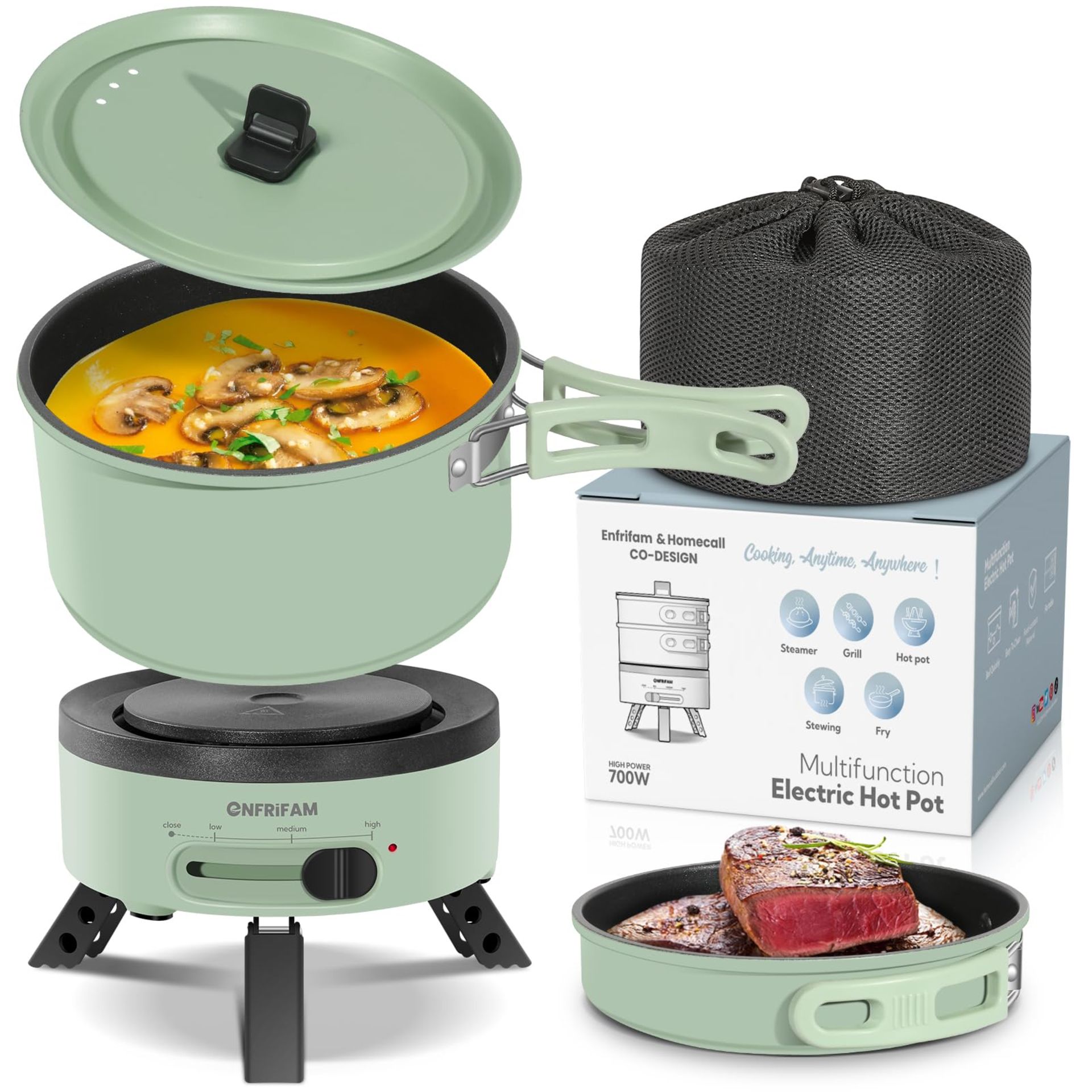 RRP £57.06 ENFRIFAM Portable Electric Hot Pot 1.8L Multicooker