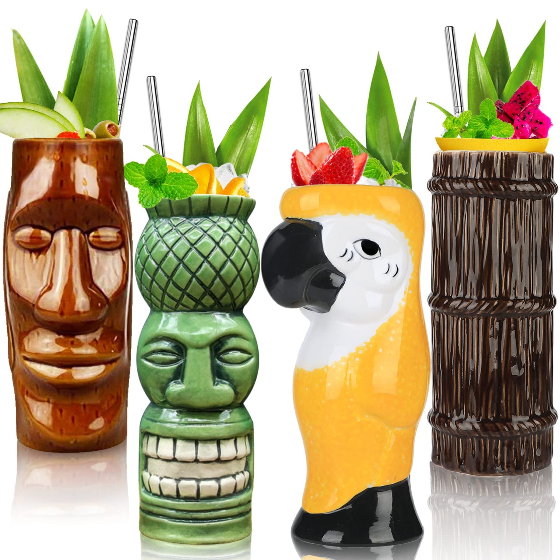 RRP £31.73 Tiki Glasses Mugs for Cocktails Large Tiki Mug Set