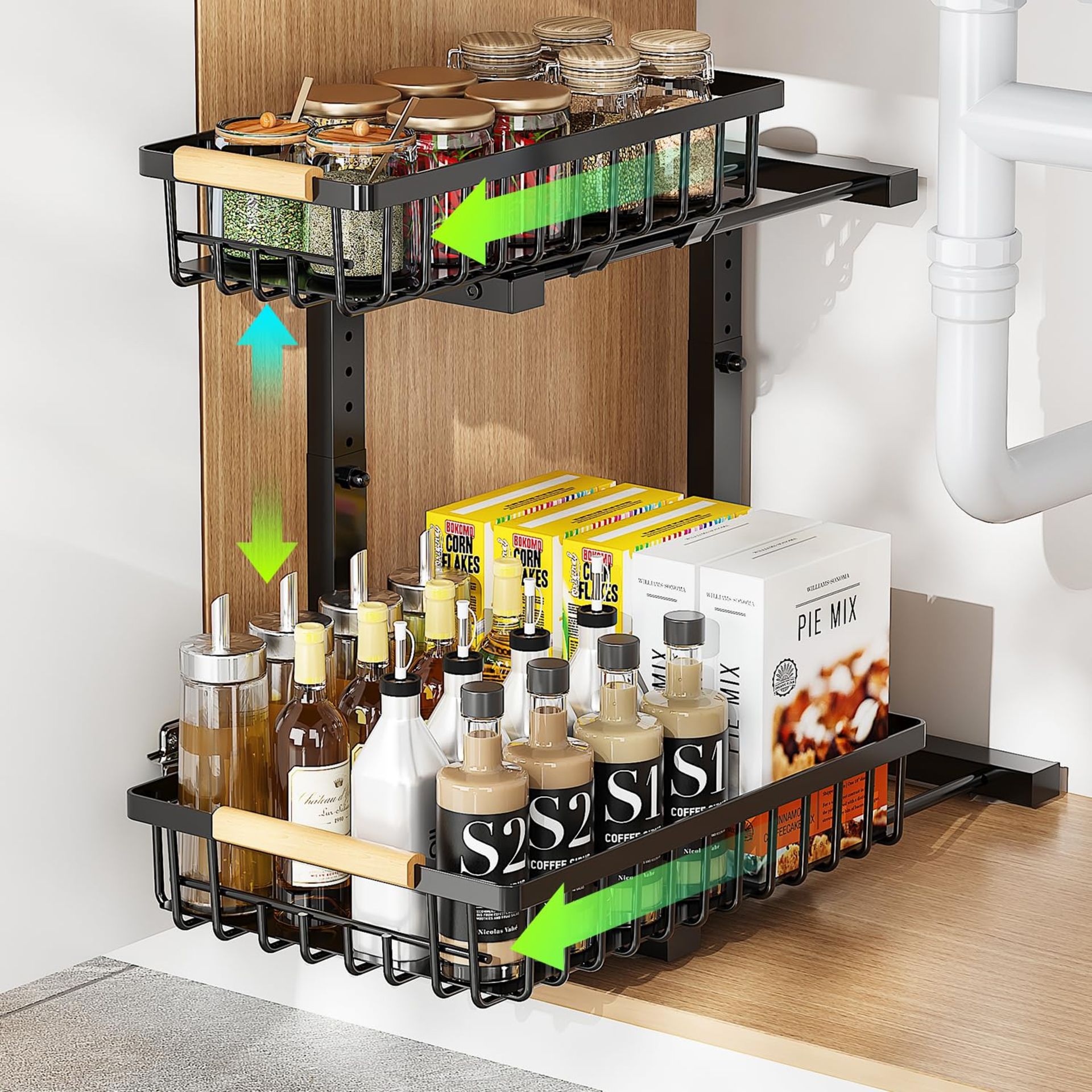 RRP £29.62 ROLIZOE Under Sink Storage Kitchen Organiser 2 Tier