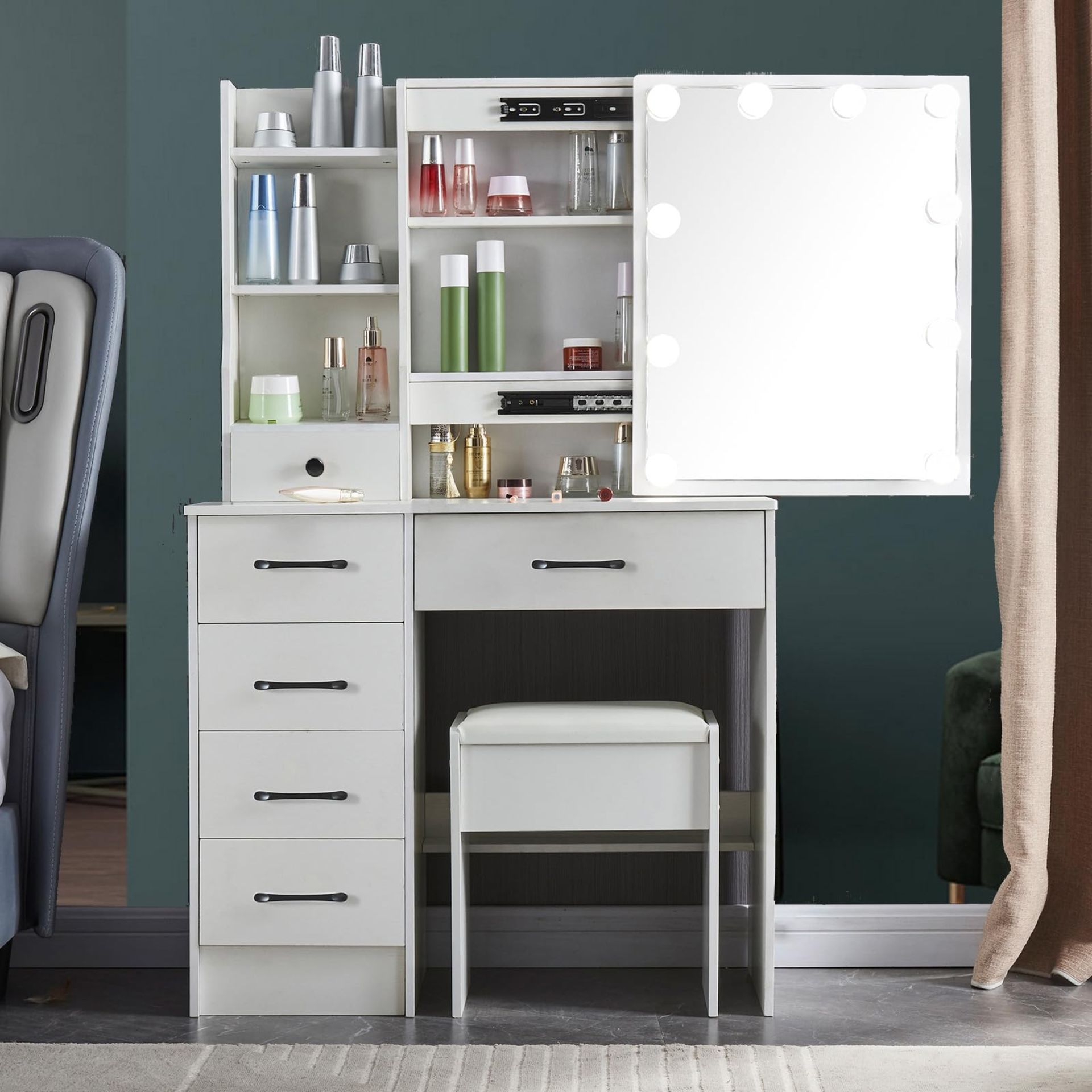 RRP £166.39 Puselo White Dressing Table Vanity Table with Mirror