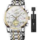 RRP £45.65 OLEVS Men Watch Chronograph White Face Stainless Steel